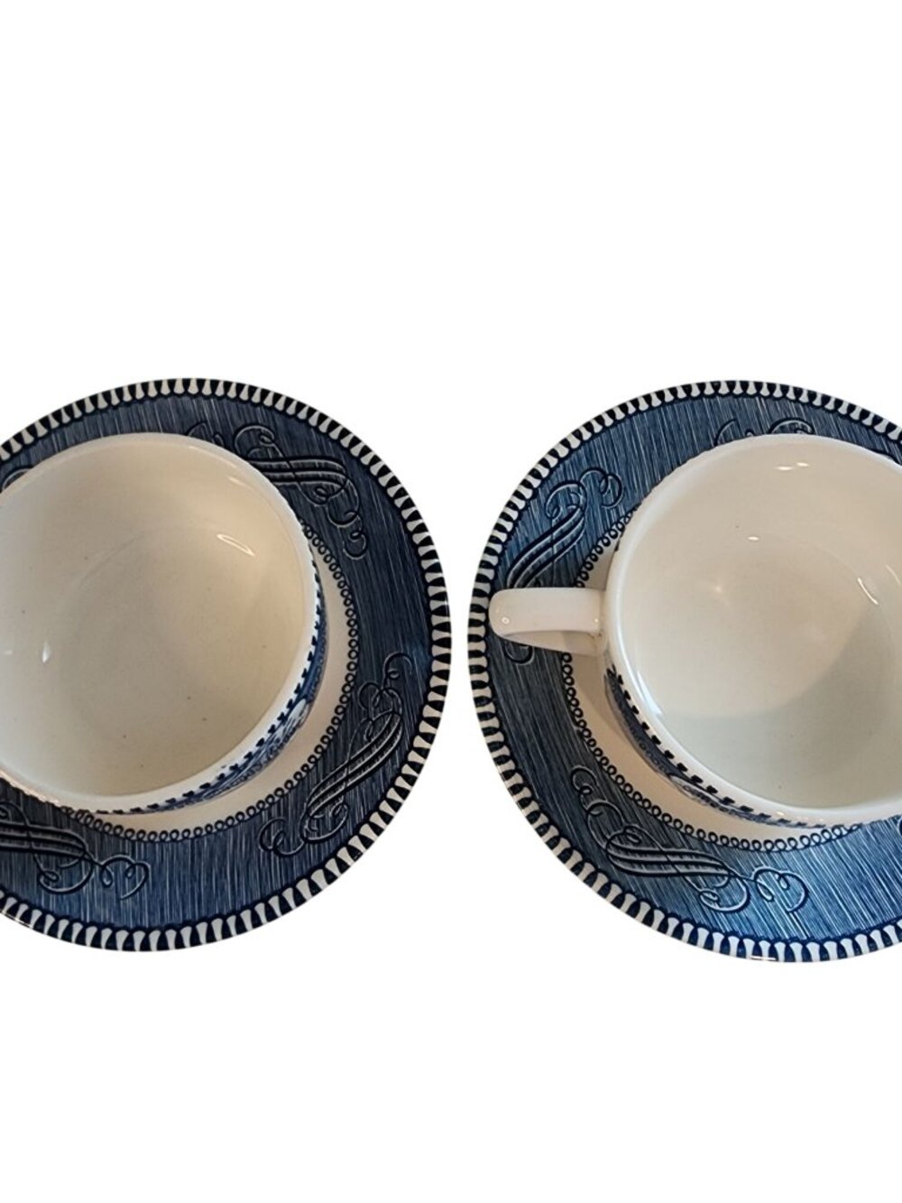 Currier & Ives SteamBoat Pattern Flat Cup and Saucer set of 2